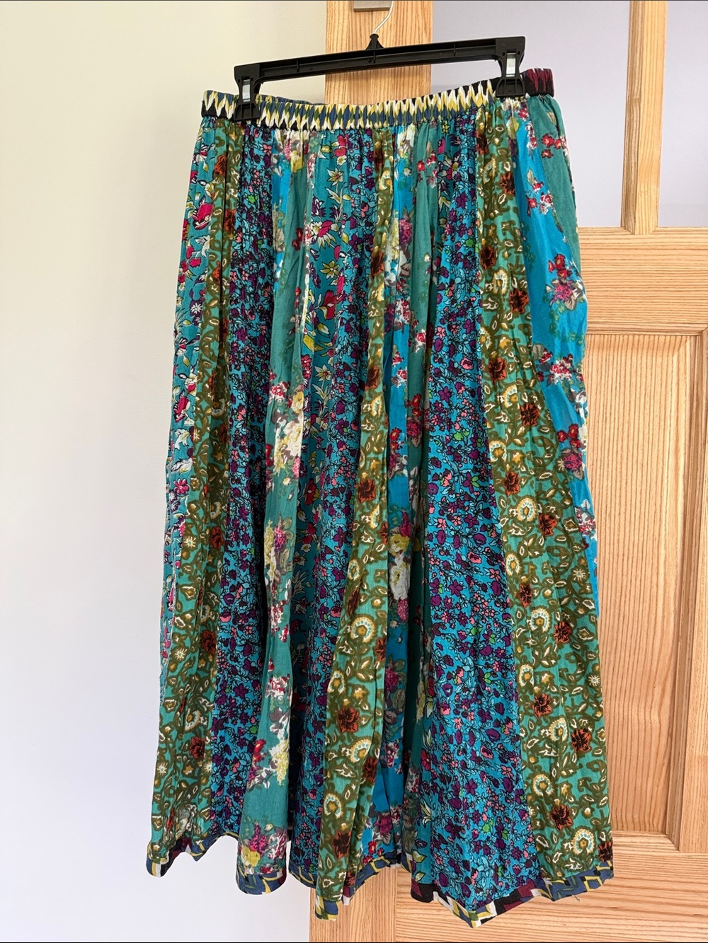 Teal Mixed Floral Patchwork Midi Skirt
